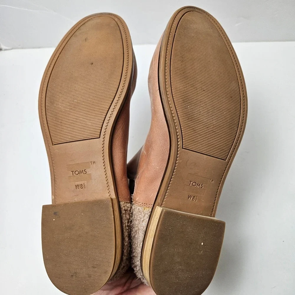 Toms Sherpa Heel Booties Women's 8.5 Tan Leather Ankle Boots‎
